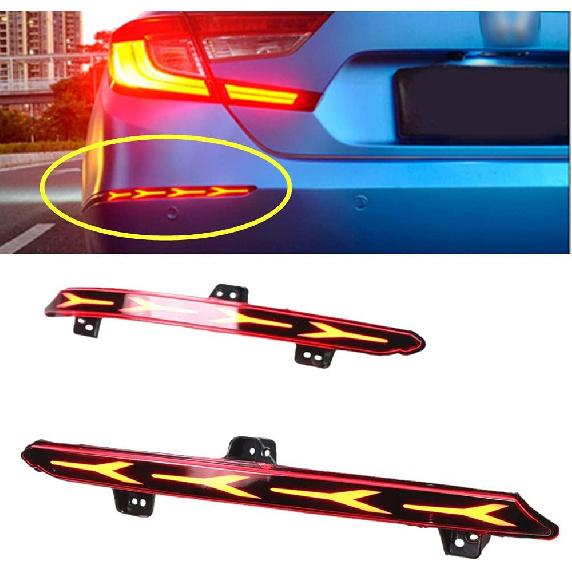 LED Rear Bumper Reflector Tail Lights Turn Signal Sequential Flashing Brake Driving Fog Lamps Accessories Kit Compatible With Honda Accord 10th 2018