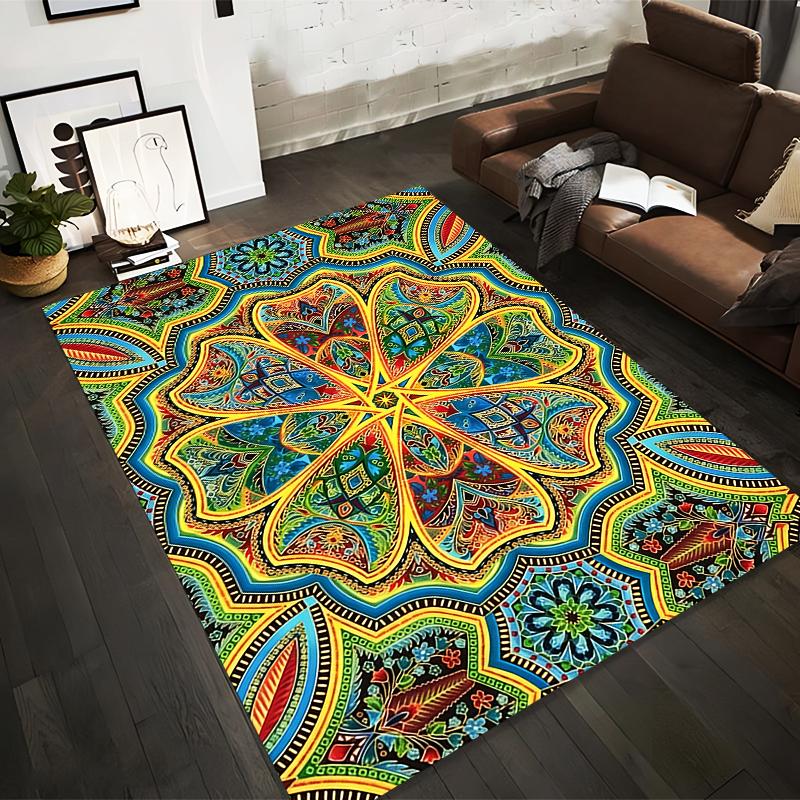 Colorful Mandala Pattern Carpet with Geometric Floral Design, Large Rug Suitable for Use As an Anti-slip for Living Room Bedroom Sofas