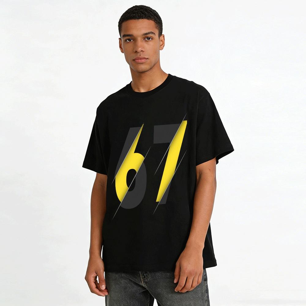 Trendy Cut Style Number 67 Print Casual Short Sleeve T-Shirt Pure Cotton T-shirt