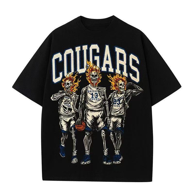 2025 Summer and autumn skull-style printed T-shirt loose and casual short-sleeved men s and women s sportswear top S