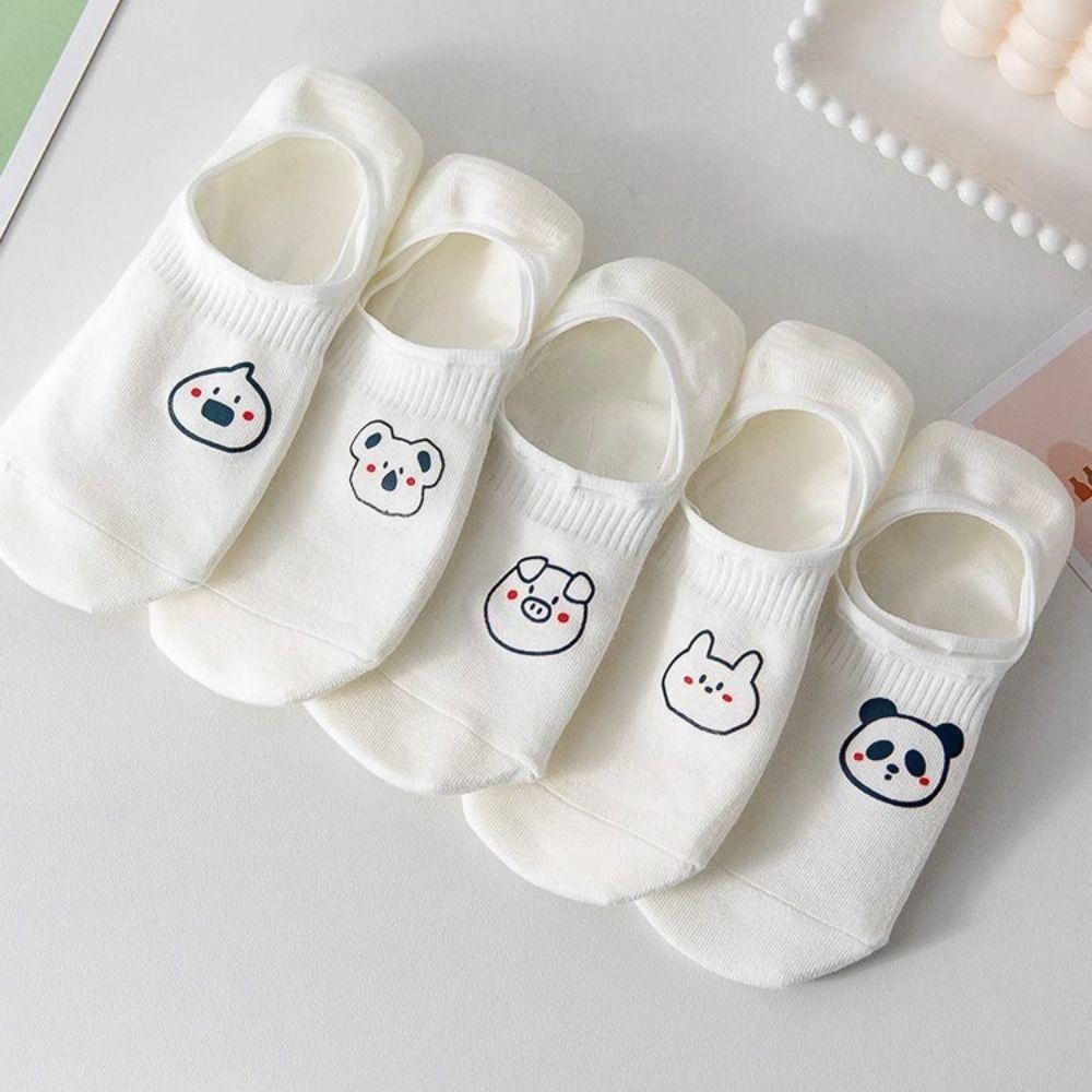 10Pairs Cartoon Women Invisible Socks Sweet Bear White Socks Cute Cute Boat Socks Comfortable