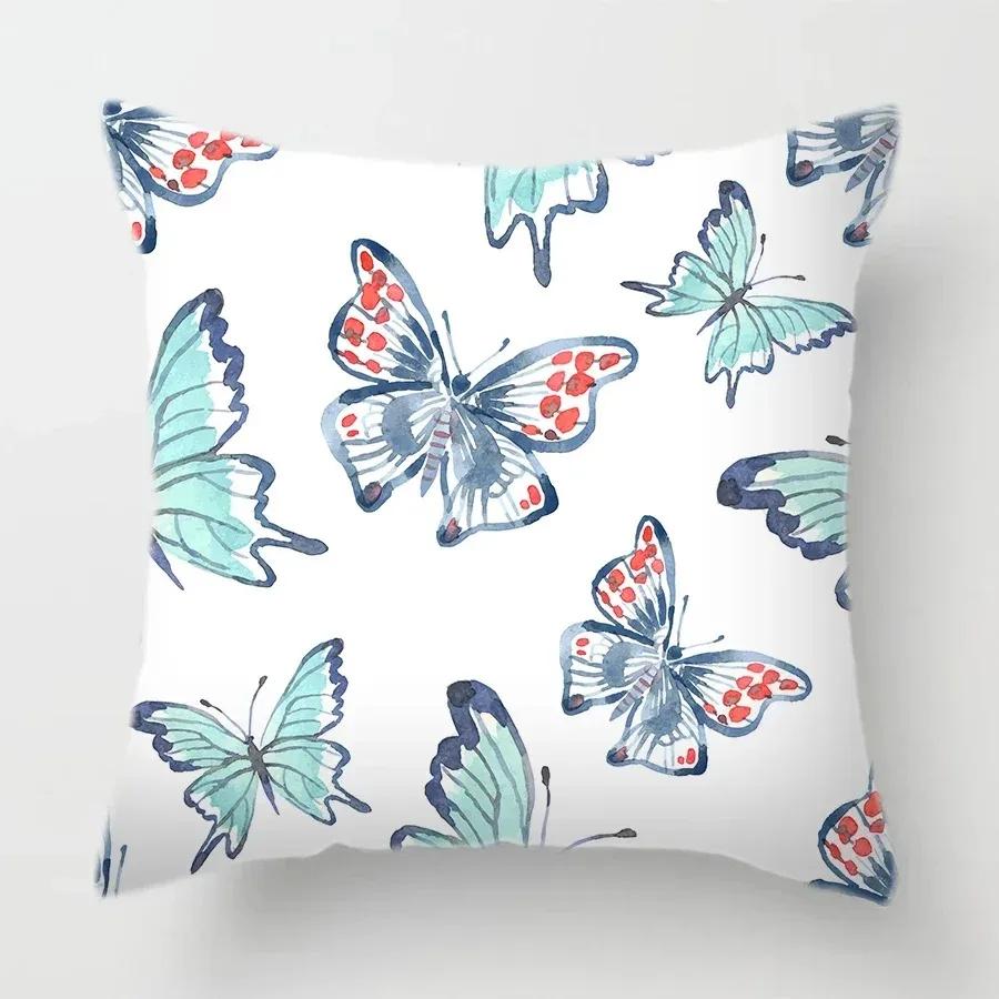 Home Decor Colorful Butterfly  Floral Print Pillow Covers Pattern Cushion Cover Suitable for Sofa Bedroom Car Pillow Cover