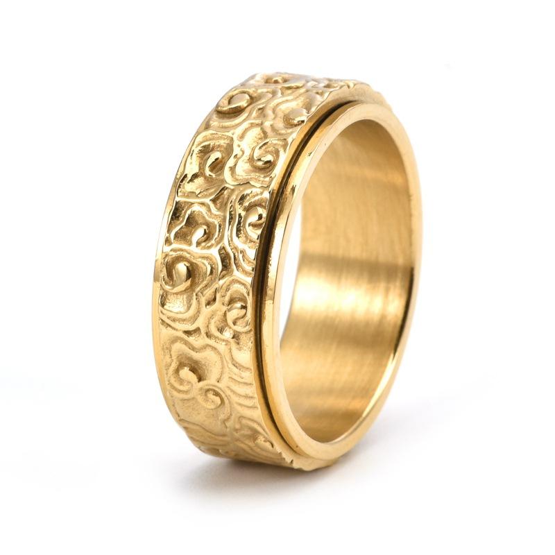 Vintage Cloud Pattern Rotating Stainless Steel Ring for Men Chinese Style Adjustable Ring