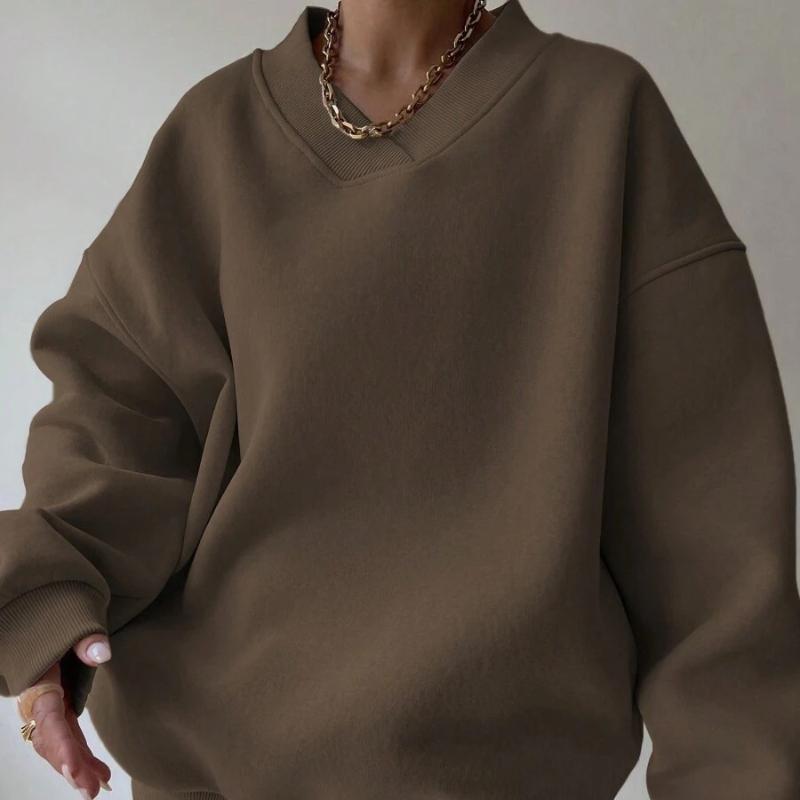 Autumn and Winter Women's Casual Loose Sportswear Pullover, Fashionable Round Neck Long Sleeved Solid Color Versatile Sweatshirt