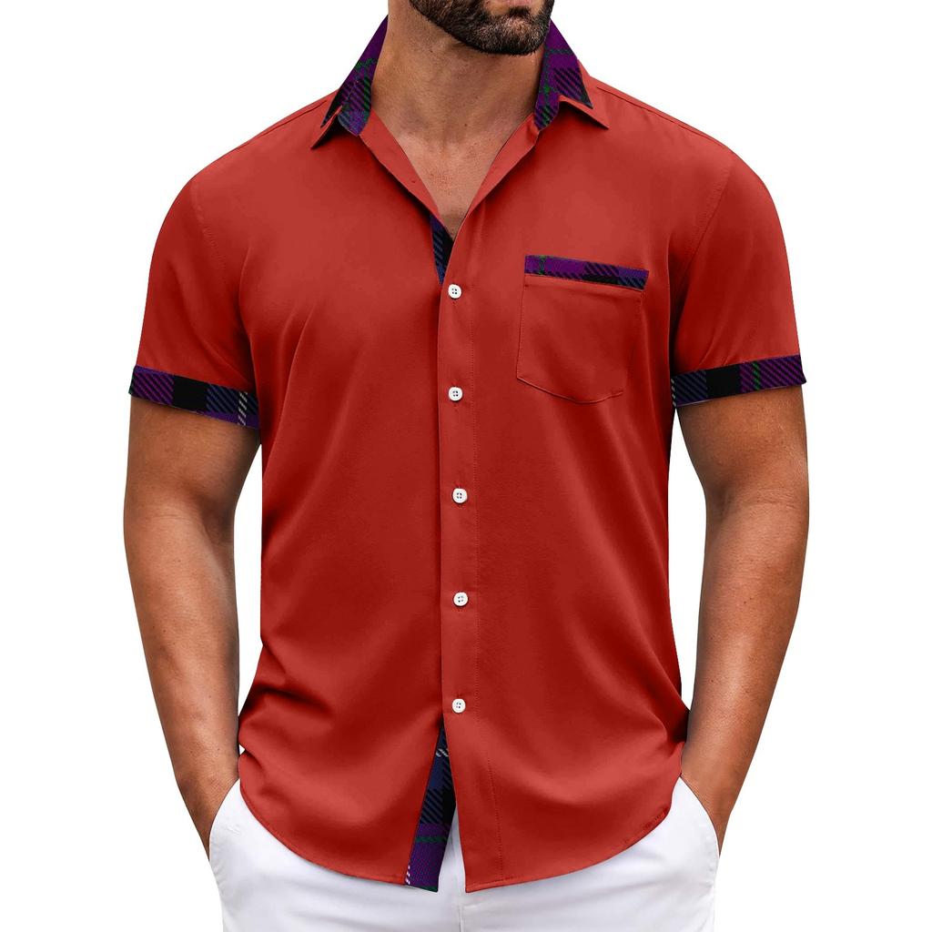 Men's Plaid Printed Button Short Sleeve Shirts Men's Casual Fashion Short Sleeve Shirts