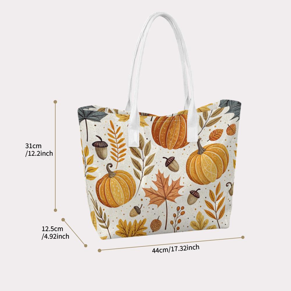 Autumn Pumpkin Print Large Capacity Casual Shoulder Tote Bag for Daily Use