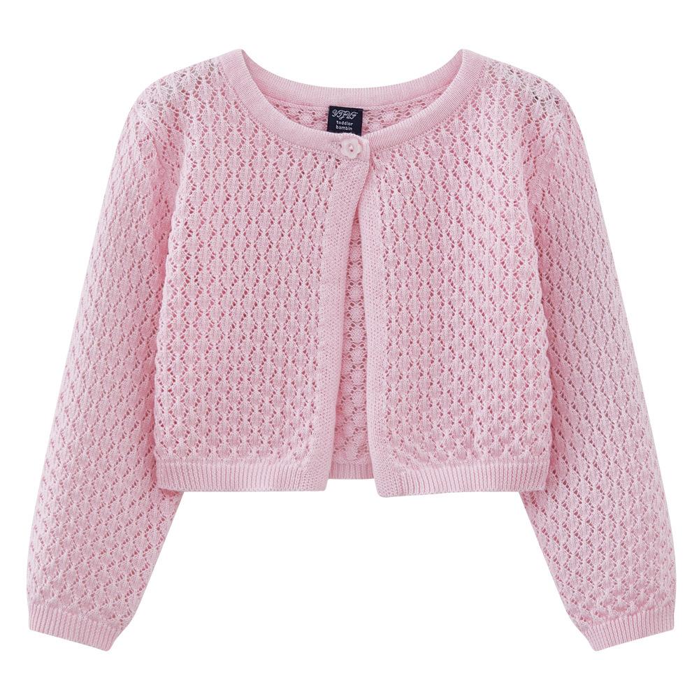Round Neck Hollow Baby and Toddler One Button Shawl Coat Thin Style Girls Knitted Cardigan Coat