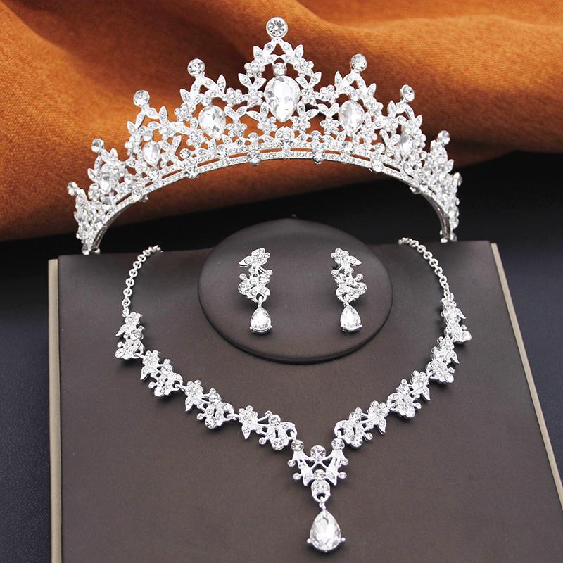 Gorgeous Bridal Jewelry Sets Women Tiara Crown and Earring Necklace Set Princess Girls Wedding Dress Costume Accessories