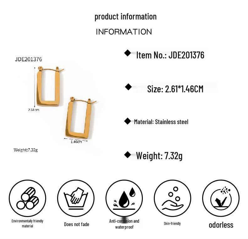 18K Gold-Plated Geometric Square & Large Circle Earrings for Women - 316L Stainless Steel