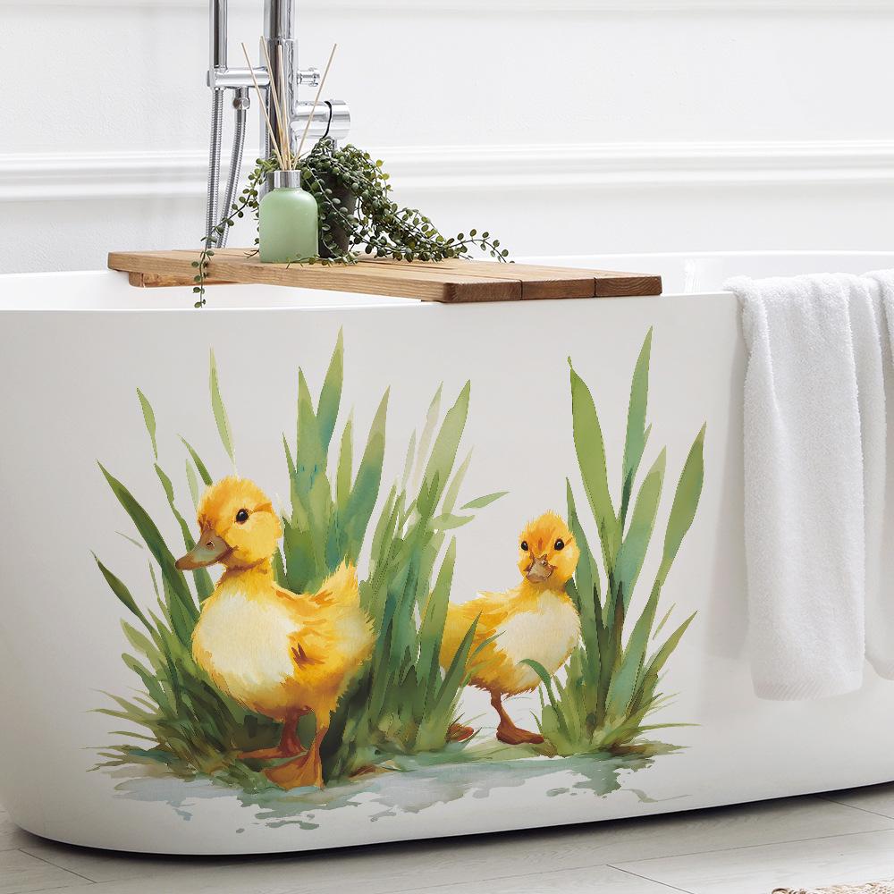 Aquarell Kleine Ente im Gras, Wohnzimmer, Badezimmer, Heimdekoration und Verschönerung Wandaufkleber