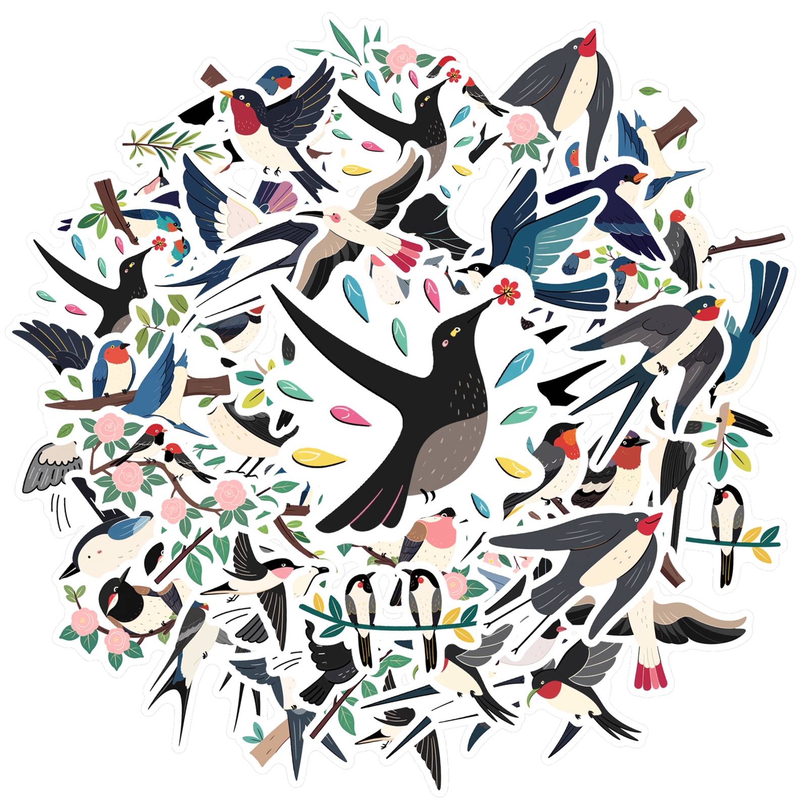 35pcs-50pcs Natural Birds Stickers Cartoon Nature Nature Decals Animal Stickers For Guitar Laptop Helmet Skateboard Guitar DIY