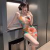 Sexy Deep U Dew Ditch Print Smudge Hip Skirt Sexy Lingerie Women's Summer Beach Dopamine Suspenders Tight