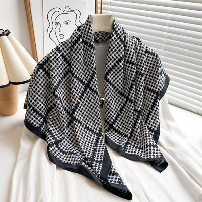 Popular 90*90cm Beach Scarves Houndstooth Square Kerchief Style Women Luxury Headscarf Design Sunscreen Silk Hijab Tie Bag