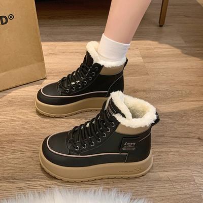 Thick Soled Casual Short Boots 2024 Winter New Style with Fleece Insulation Height Increasing Sports Vulcanized Women's Shoes