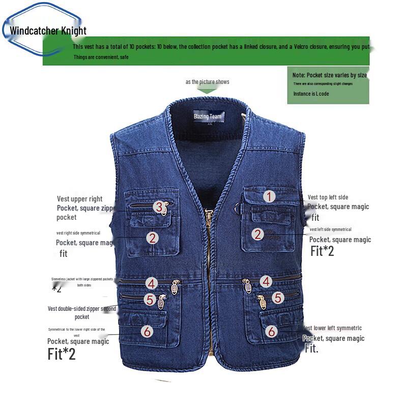 Breeze Rider Men's Multi-Pocket Denim Fishing Vest