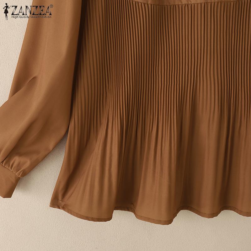 ZANZEA Women Casual Round Neck Long Sleeve Loose Print Blouse