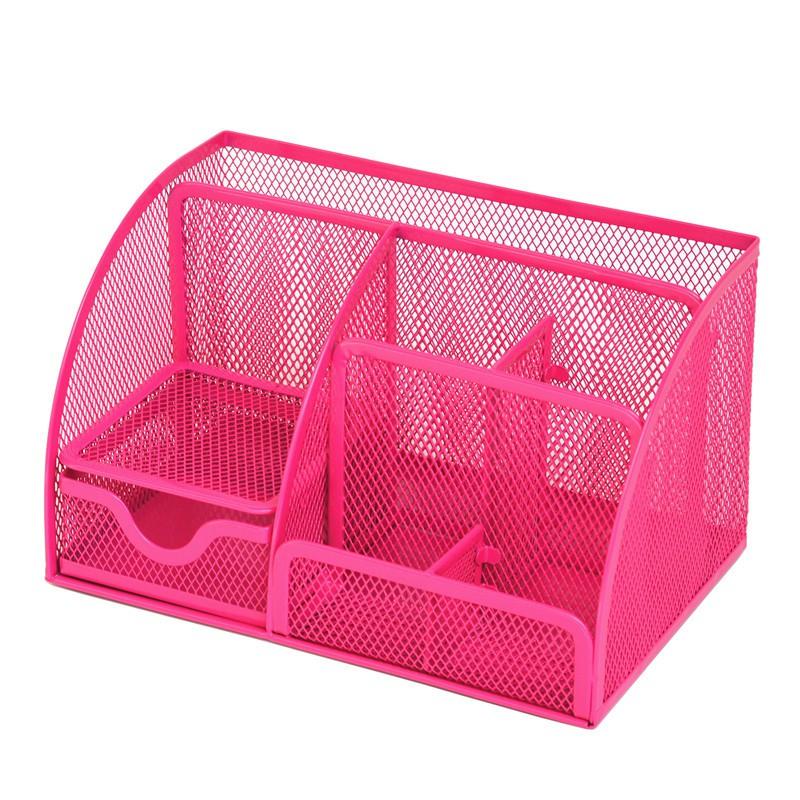 Metal Wire Mesh Pen Holder Organizer 7-Compartment Desktop Storage Students Office Supplies