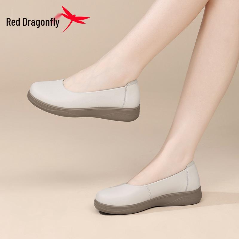 Red Dragonfly Women's Summer Slip-On Leather Flats - Casual & Stylish for Mothers
