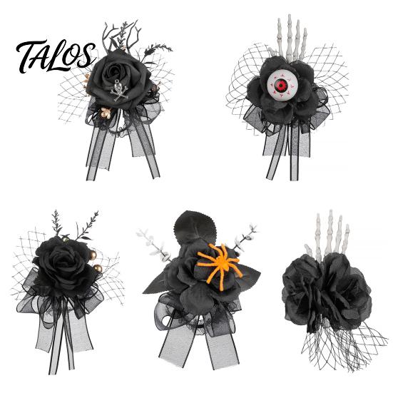 Day of The Dead Wrist Decor Gothic Flower Corsage for Halloween Party, Black Wedding Corsage, Romantic Floral Accessory Prom, Bride, Groom, Bridesmaid