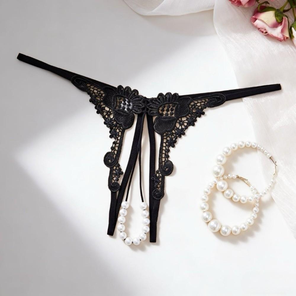 Pearl Women's Thong Low Waist Mesh Lace Briefs Panties Pearl Lace Underwear  Girl