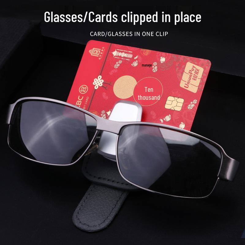 Car Sun Visor Glasses Clip: Multifunctional Sunglasses Holder & Bill Storage In Creative Cowhide Design