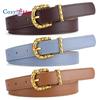 Slub Gold Buckle PU Firming PU Belt Slim Windbreaker Jeans Outer Waist Belt