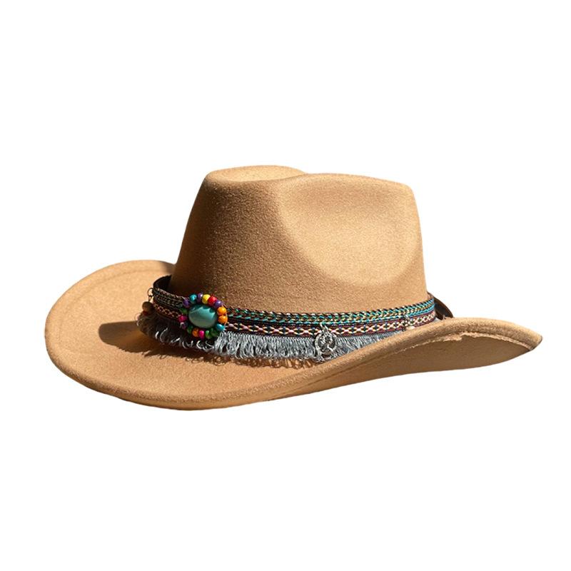 Big eaves western cowboy hat children's men's autumn and winter leisure, retro woolen women's Tibetan feather jazz hat