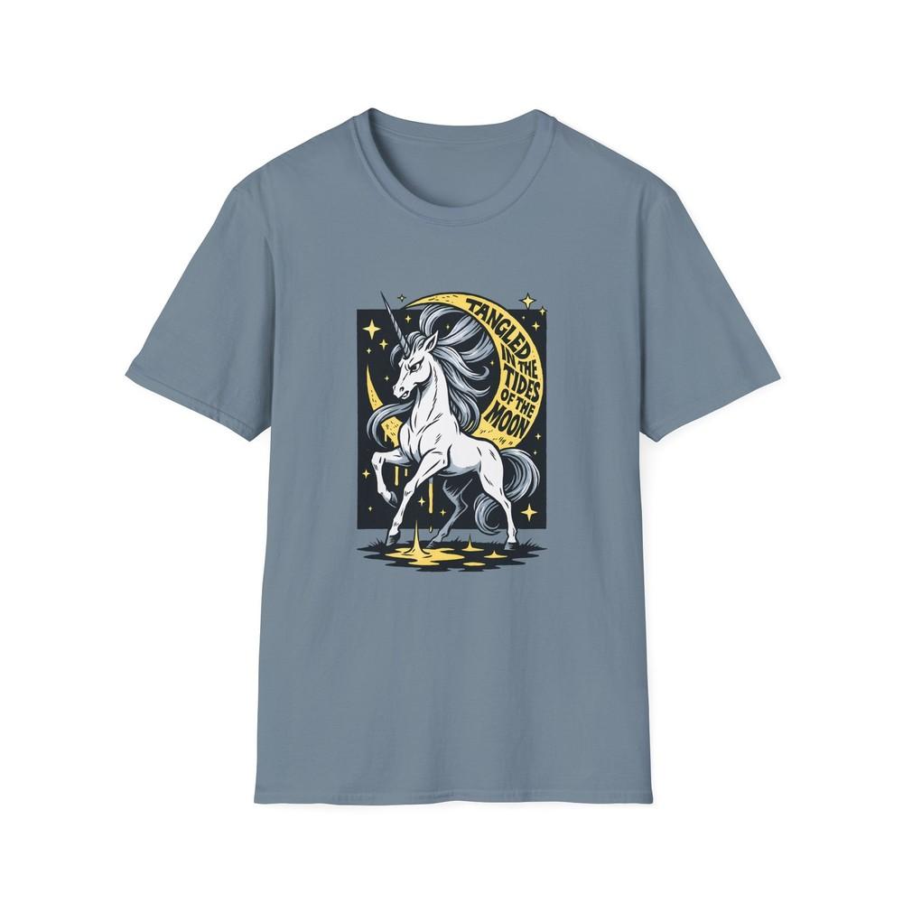

Unisex Softstyle T-Shirt Sorrowful Unicorn Crescent Moon Fantasy Fall Halloween 2XL