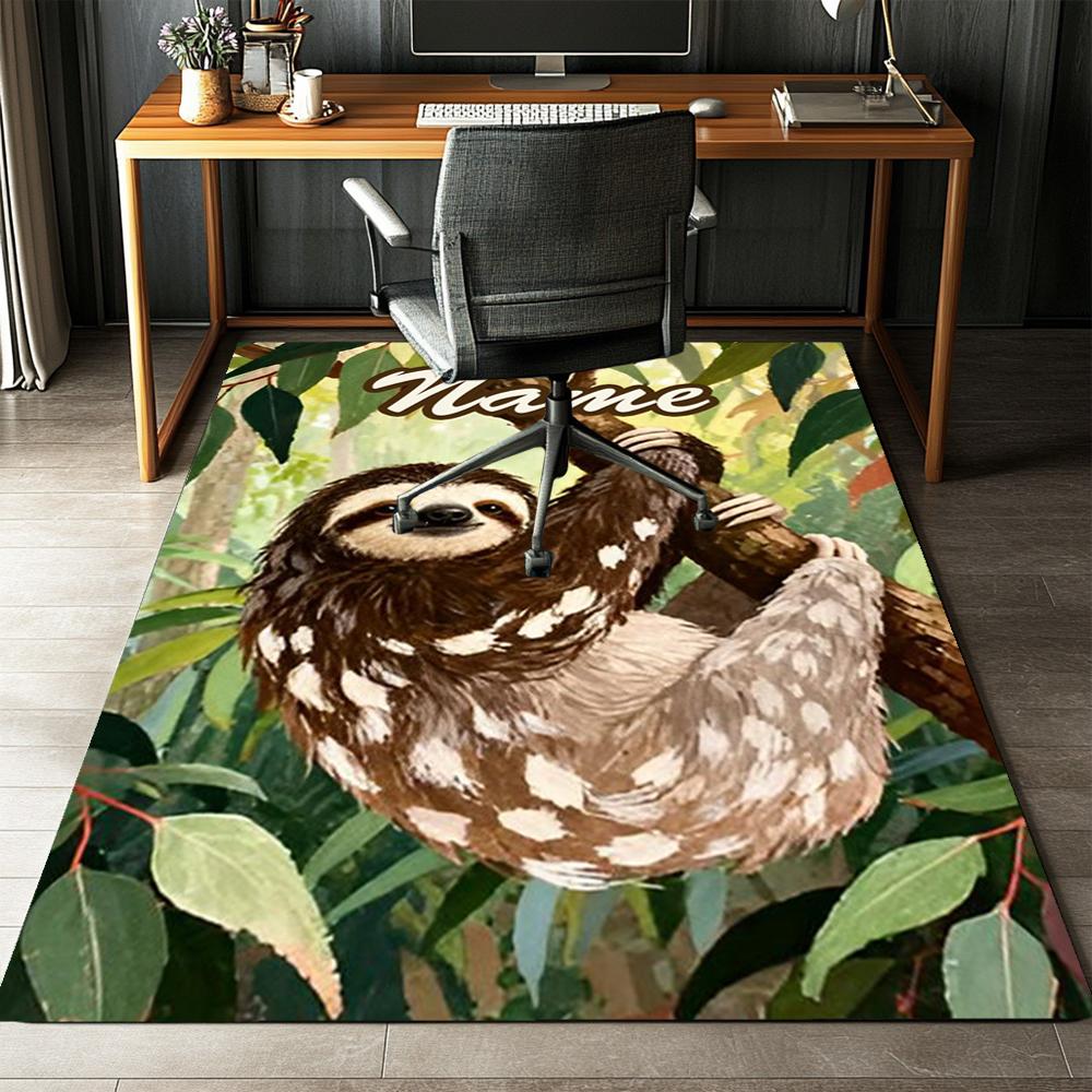 Custom Name Sloth Printed Carpet,Rug for Office Chair Living Room Bedroom Kitchen Room Decor Gifts.