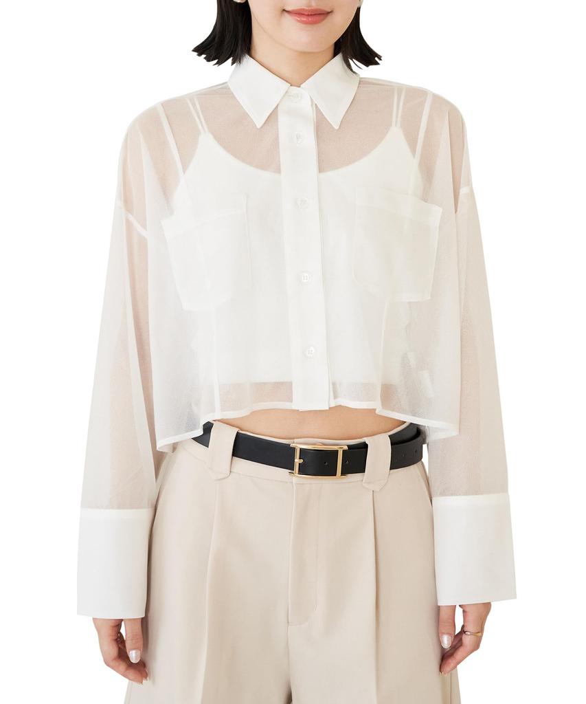 Bis Washable Lame Sheer Cropped White Maine Shirt, Women's, (10)