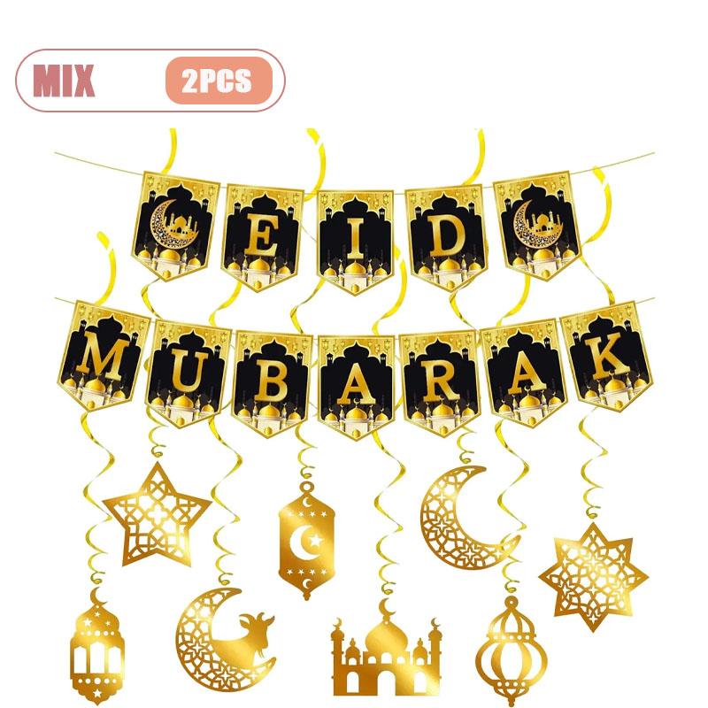 1-10 Stück Festival Feier Gold und Schwarz Ramadan Hängendes Banner Papierlaternen Halbmond Ornamente für Heimbedarf