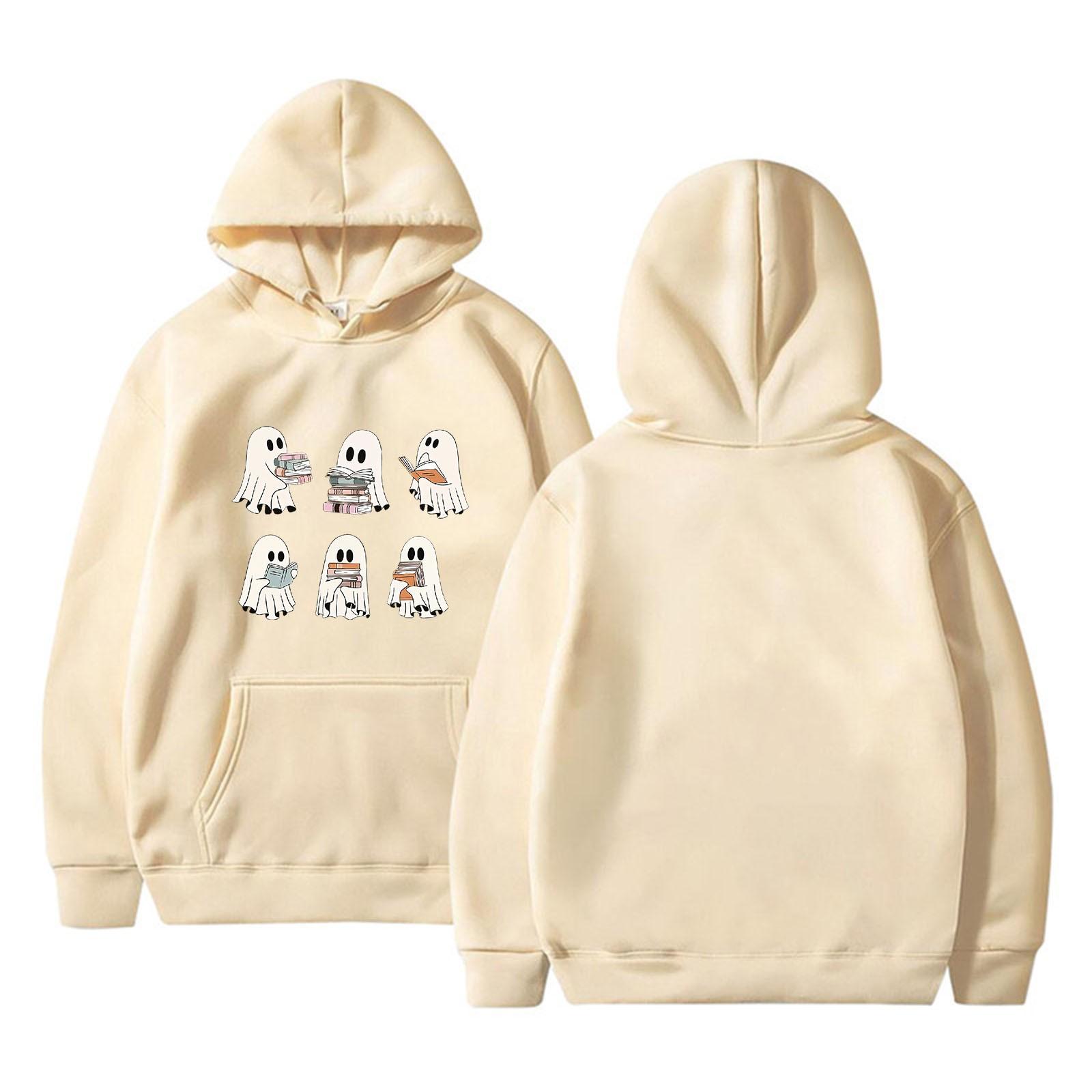 Женская однотонная толстовка с капюшоном с длинным рукавом и принтом на Хэллоуин XL бежевый 1763₽