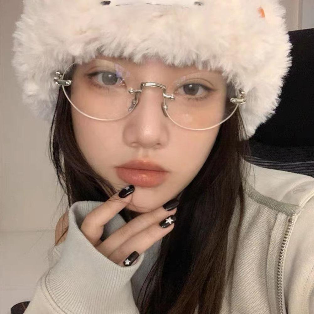 Oval Borderless Frame Glasses Women Anti-Blue Light Retro Metal Frame Eyeglasses Fashion Comfortable Eye Protection Glasses