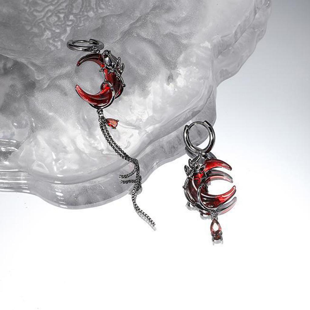 Asymmetrical Moon Drop Earrings Fashionable Moon Earrings Statement Ear Jewelry Chain Eardrop Alloy Texture for Woman