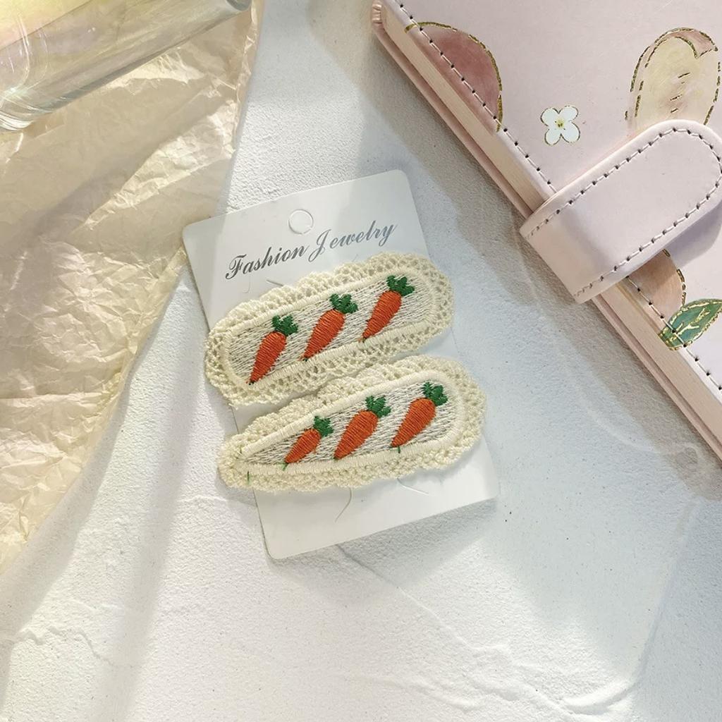 2PC Embroidery Cherry Strawberry Hollow Knitting Hairpins Vintage Lace Side Clips for Girls Women Cute Kids Fruit Hair Clips