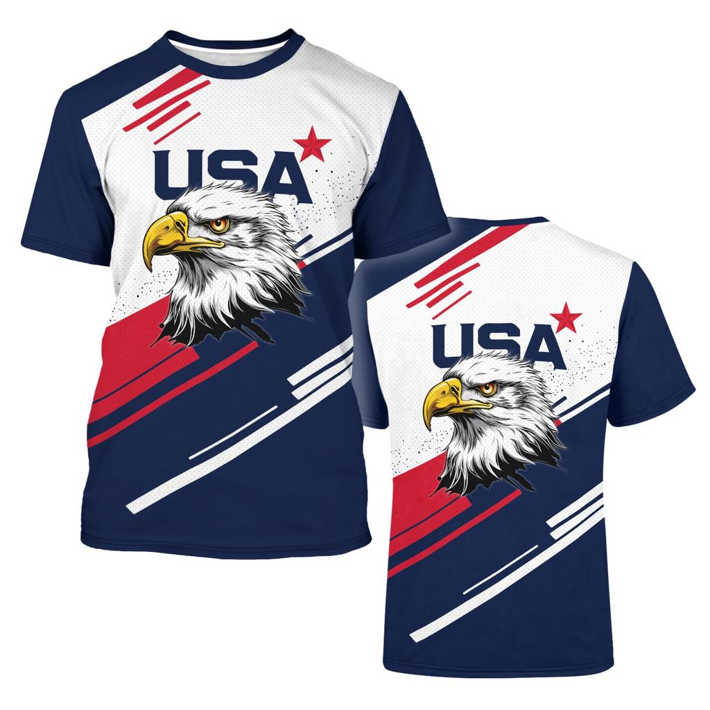 Unisex Vintage Style Soccer Fan Jersey USA Eagle Graphic Print Short Sleeve Crew Neck T-Shirt for Casual Wear and Sports