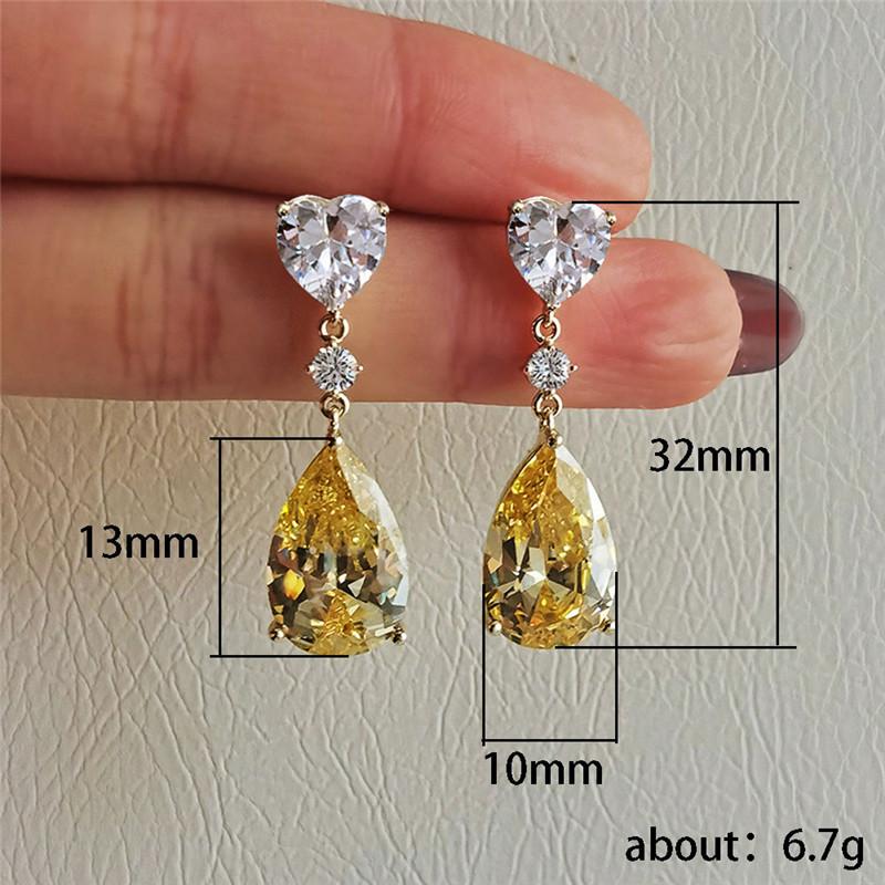 925 Sterling Silver Yellow Pear Cubic Zirconia Drop Earrings Luxury Fashion Women Ear Accessories for Engagement Wedding JewelryGood product