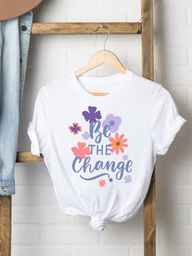 (Asian Size) Women Fashion Tee Top Clothing T Shirt Woman Print Female letter trend 90s flower Short Sleeve Graphic T-shirts