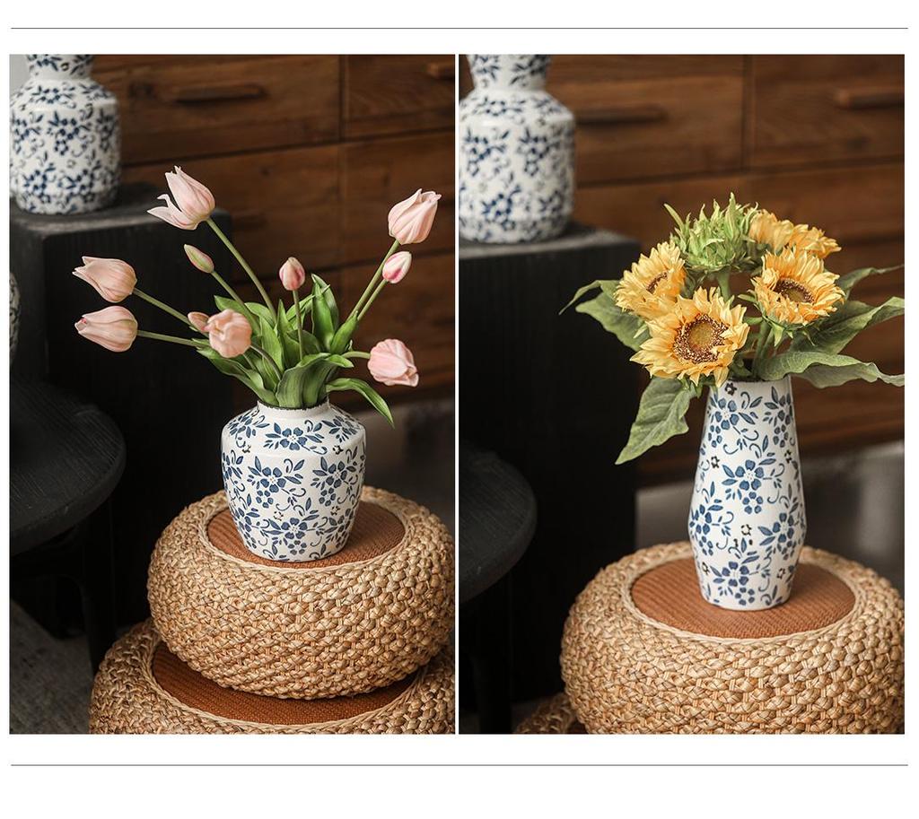 French-Chinese Ice Crackle Blue & White Ceramic Vase: Entrance & Living Room Decor