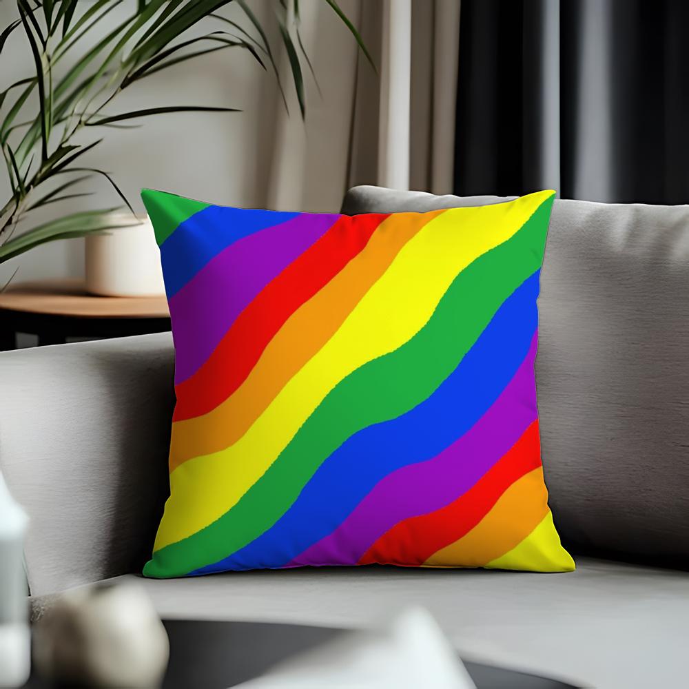 New RRainbow Flaged Cushion Cover Antidustmite Pillowcase Invisible Zipper Silky Short Plush Sofa Cushion Cover