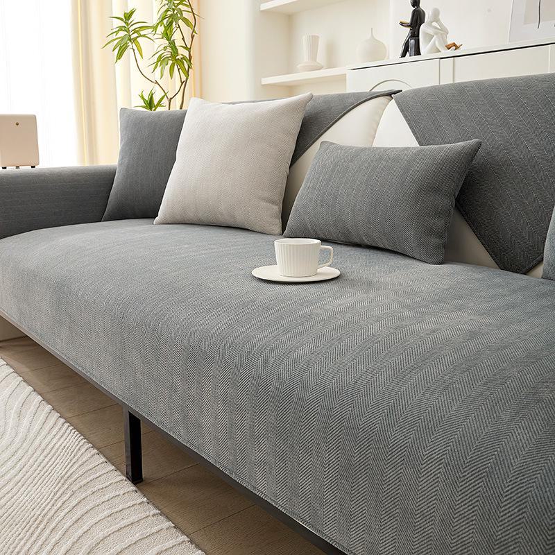 Universal Chenille Herringbone Sofa Cushion: Non-slip, Dirt-Resistant, All-Season Japanese Style Solid Color Cover