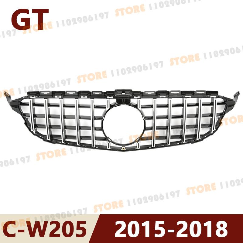 for Mercedes Benz 2015-2018 2019-2021 W205 C-Class C180 C200 C250 C300 C400 GT Front Bumper Grille Hood Grill With Camera Hole
