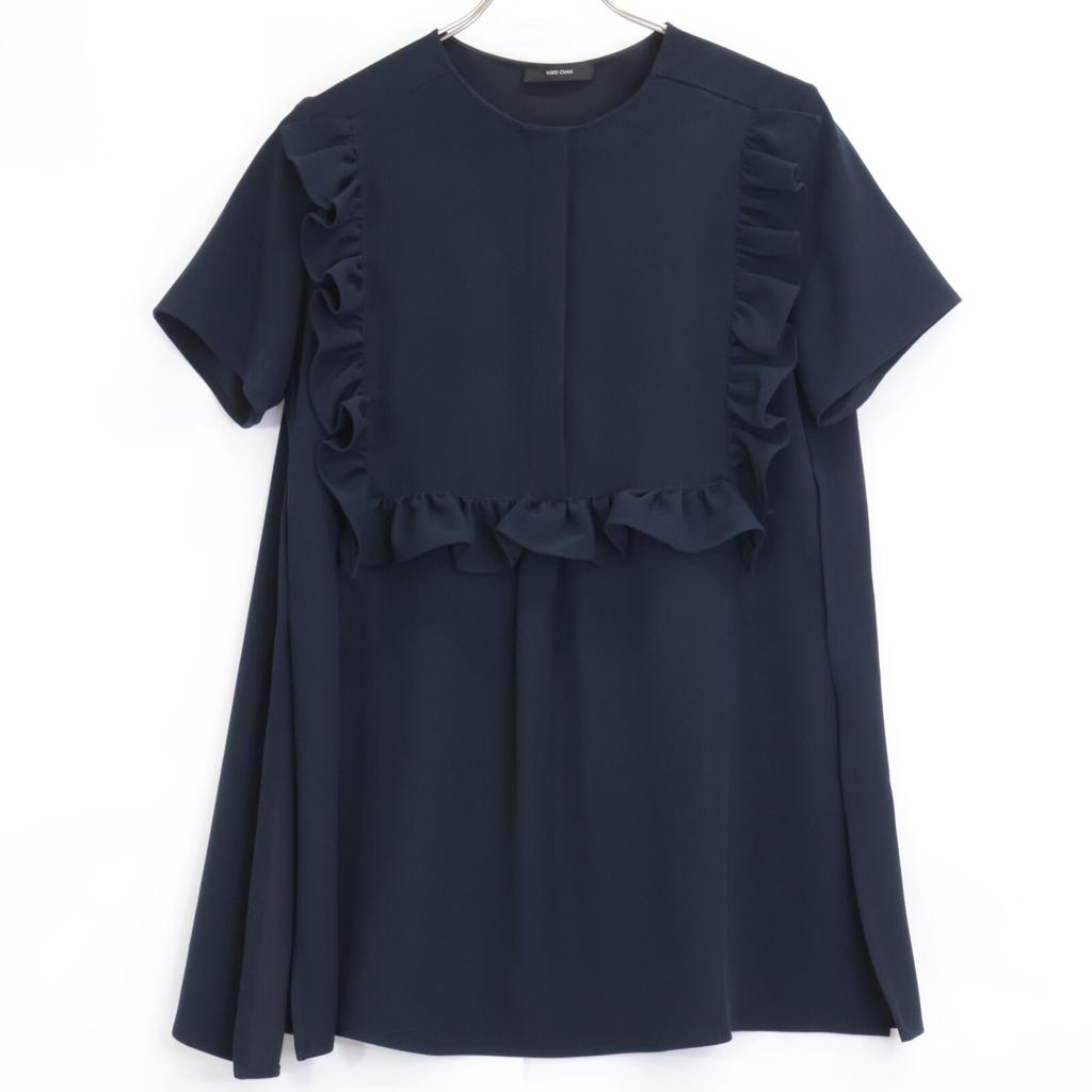 YOKOCHAN 2011 YCB-323-393 Navy Half Sleeve Frill Trim Blouse tops 38 NavyUsed