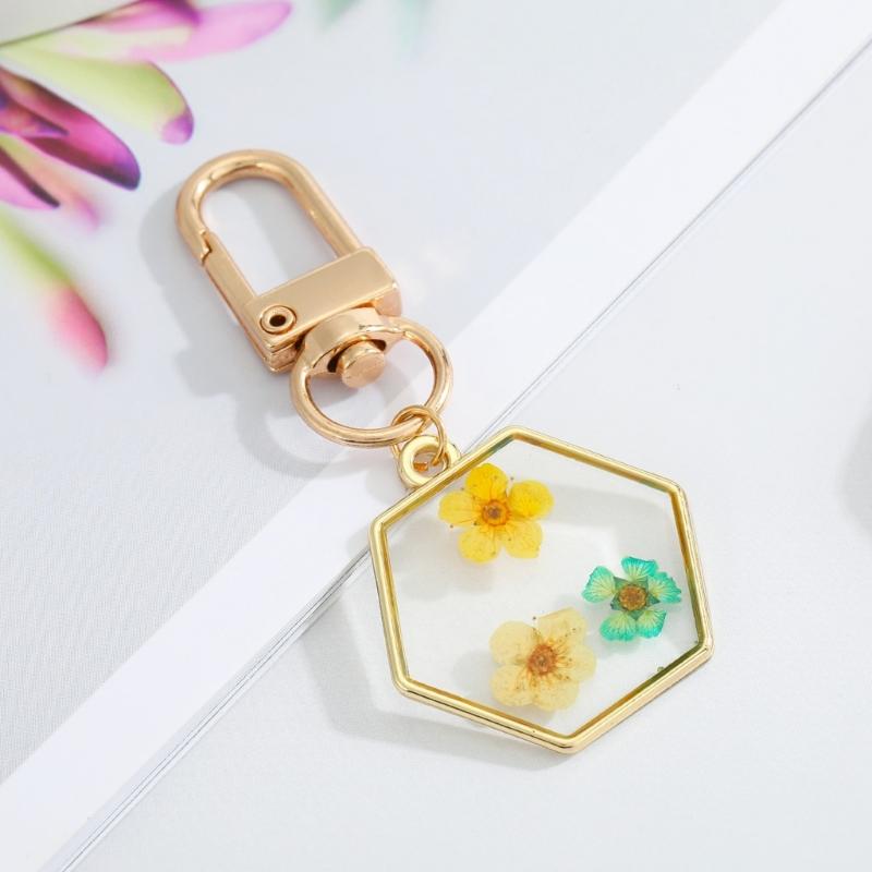 Herz Trockenblume Schlüsselanhänger Schlüsselring Für Freund Geschenk Runder Wassertropfen Gänseblümchen Anhänger Schlüssel-Accessoire Tasche Gepäck Anhänger