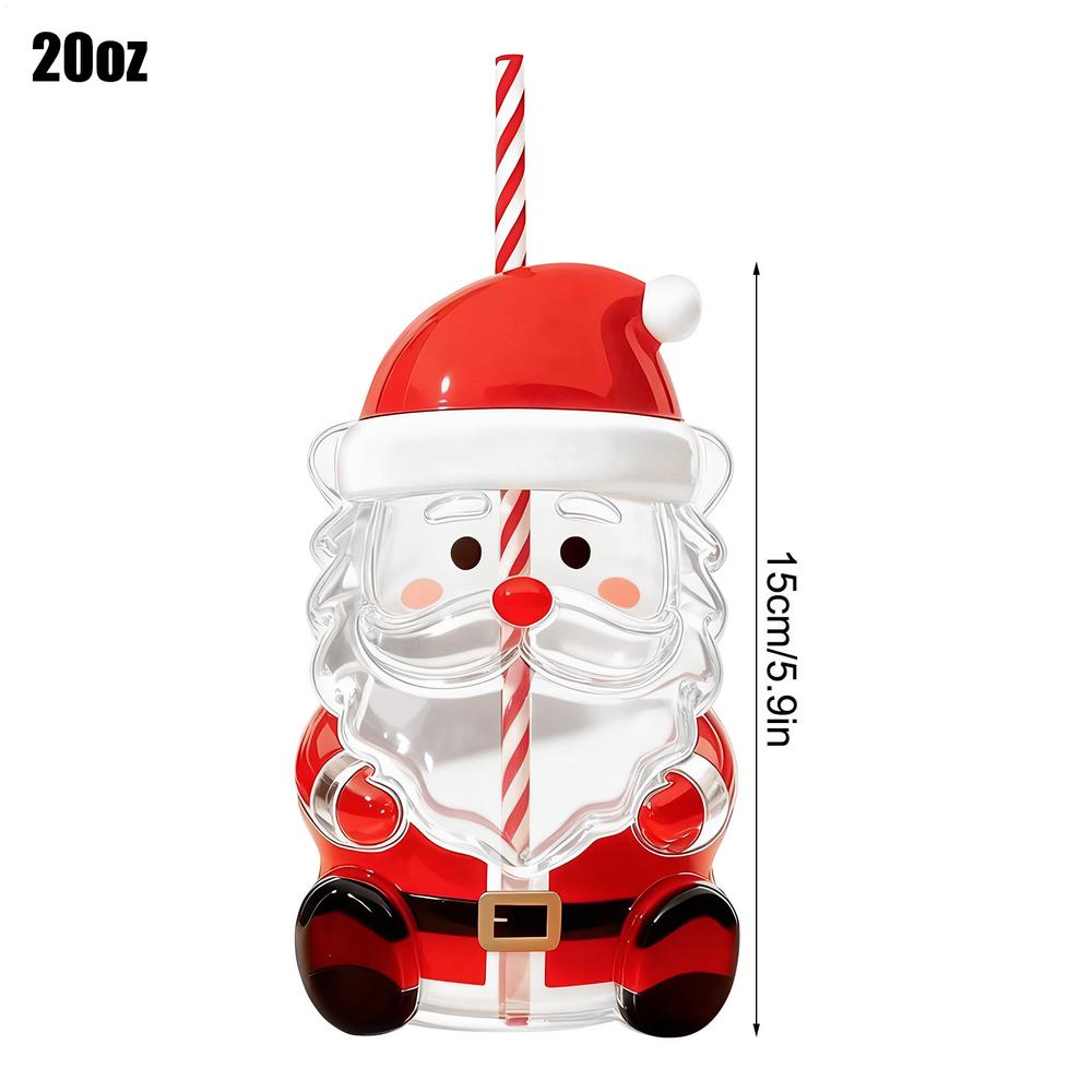 

Christmas Glass Cup 20oz With Straw Santa Claus-shaped Mug Christmas Glass Mug For Party Kitchen Drink Chocolate Birthday 20oz червоний