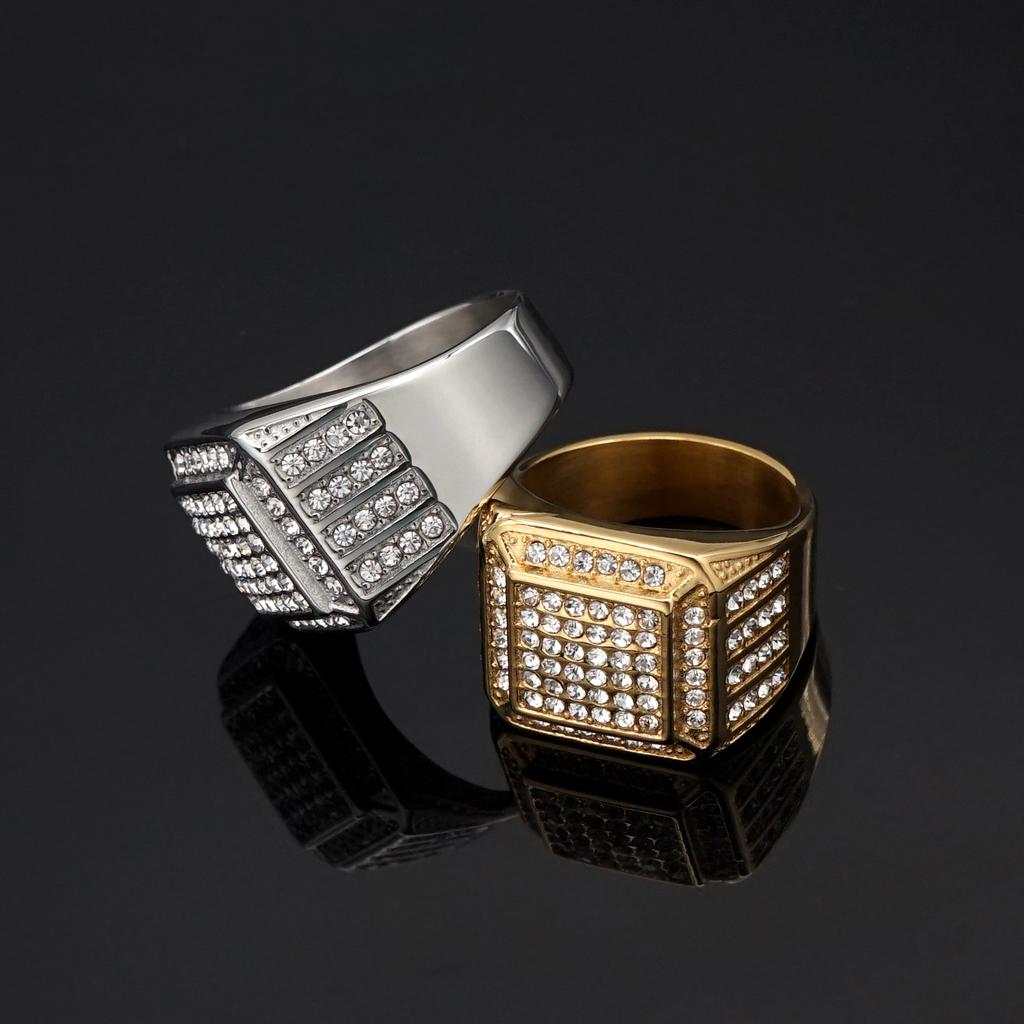 High Quality Gold silver color Men Ring Christmas New Ring with rhinestone Square Rings Fine Jewelry