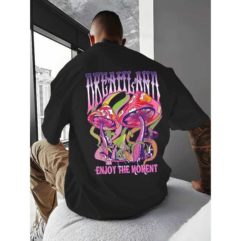 Men'S Short-Sleeve T-Shirt Featuring a Hand-Drawn Colorful Mushroom Design on The Back