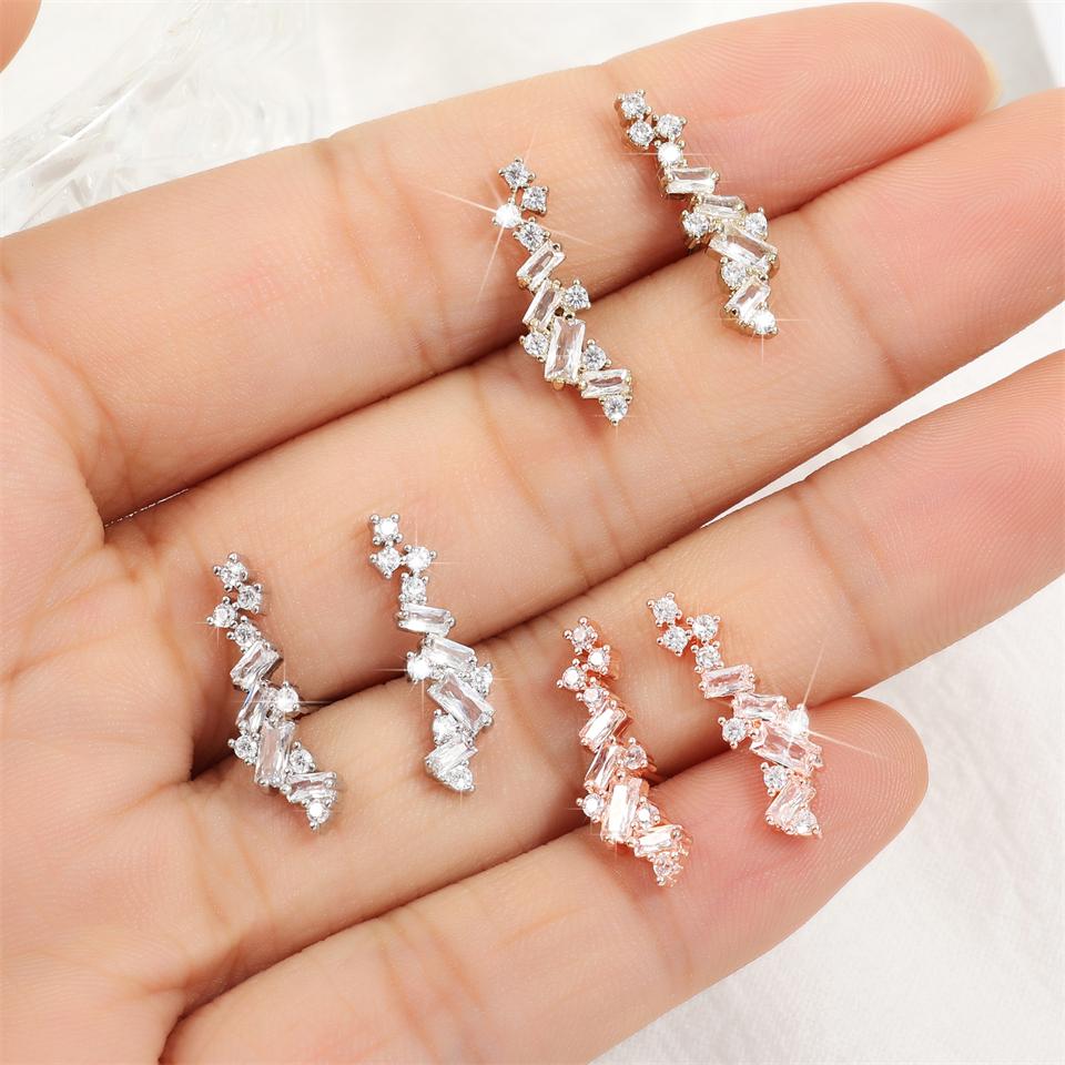 ZAKOL Simple Geometric Zirconia Climb Stud Earrings for Women Shiny Crystal CZ Bridal Wedding Zircon Wholesale