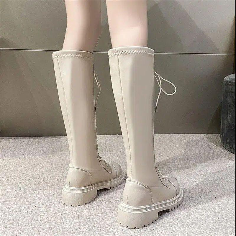 Boots Women's 2025 New Women's Boots Winter British Thick-soled Lace-up High Boots Women's Skinny Small Knight Boots