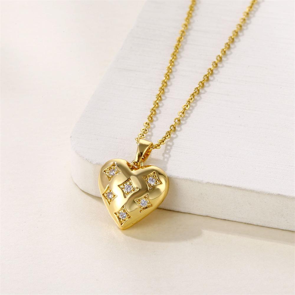 18k Gold Plated 3D Zircon Heart Pendant Necklace for Couples in Stainless Steel